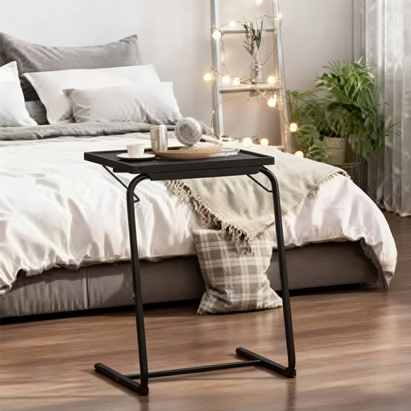 

Стол-поднос для телевизора, складной обеденный стол для телевизора с подстаканником, регулируемый стол для телевизора с 3 углами и 6 регулировками высоты, диванный столик