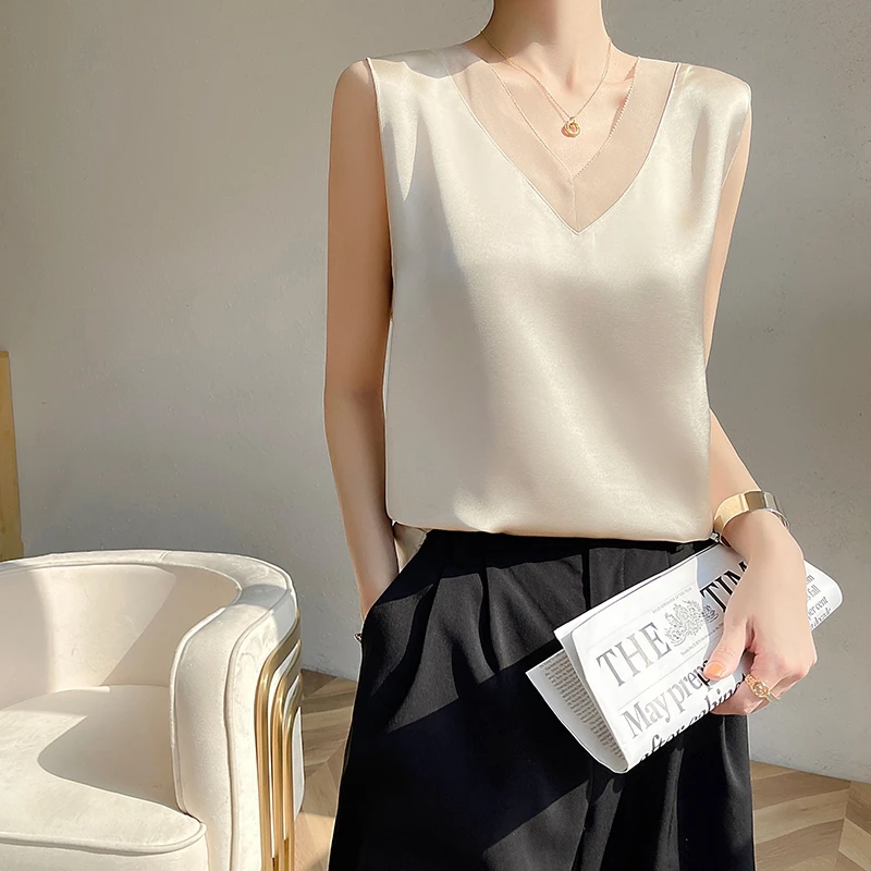 

Silk Acetate Satin Svel Vest New Spring Summer Outfit True Silk Strapl Tank Top Inner Wear Outerwear Commute Sle L...