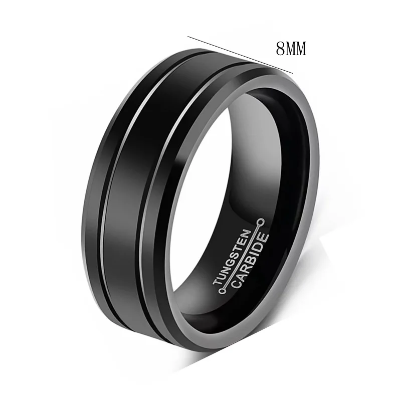 New Men\'s 8mm Tungsten Carbide Ring Black Stainless Steel Ring Beveled Edge Wedding Band Size 6-13 Comfort Fit hot sell