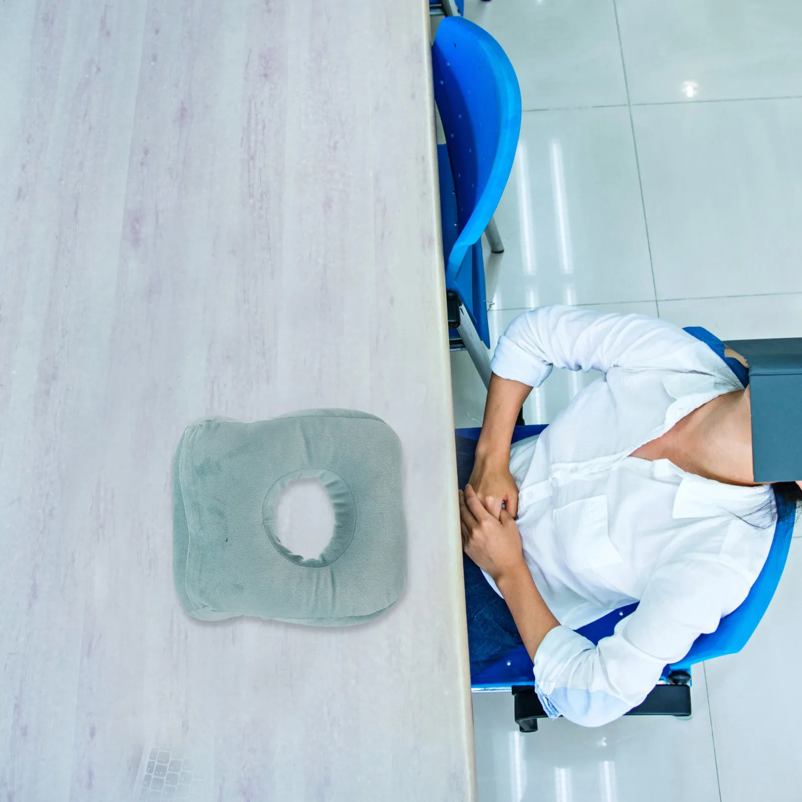 

Memory Foam Nap Pillow Sea Blue Facedown Desk Office Student Pillow with Removable Washable Hole Arm