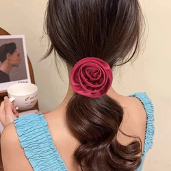 French Satin Retro Rose Hair Ropes Women Elegant Temperament Hair Tie Rubber Band Girls Elastic Hair Rope Hair Accessories