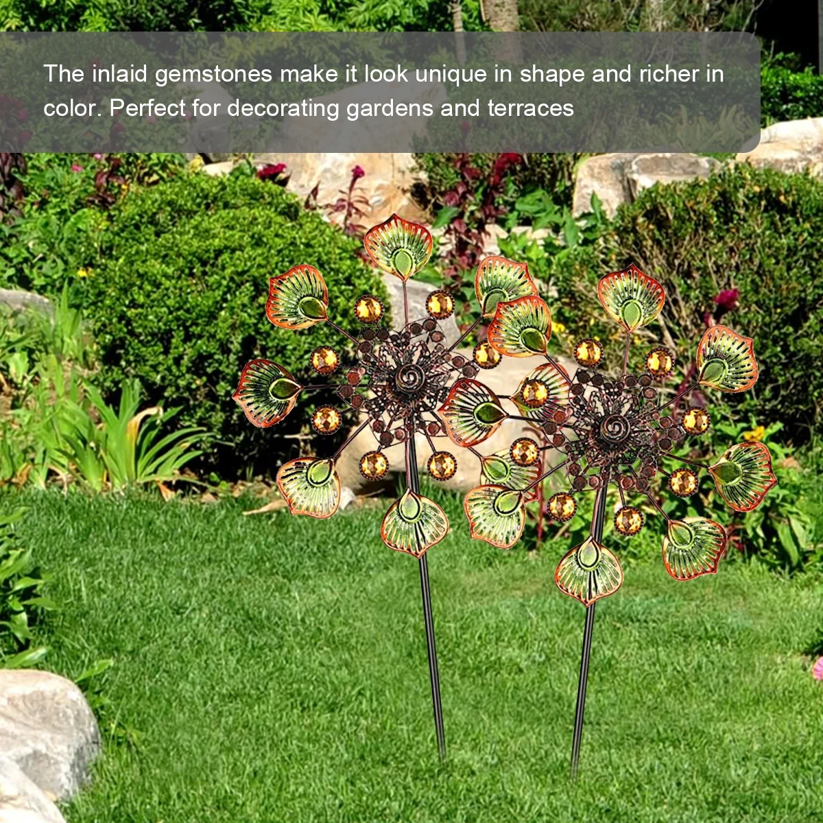 Garden Peacock Windmill Rotating Stake Metal Standing Kinetic Flower Wind Spinners For Outdoor Yard Lawn Garden Decoration