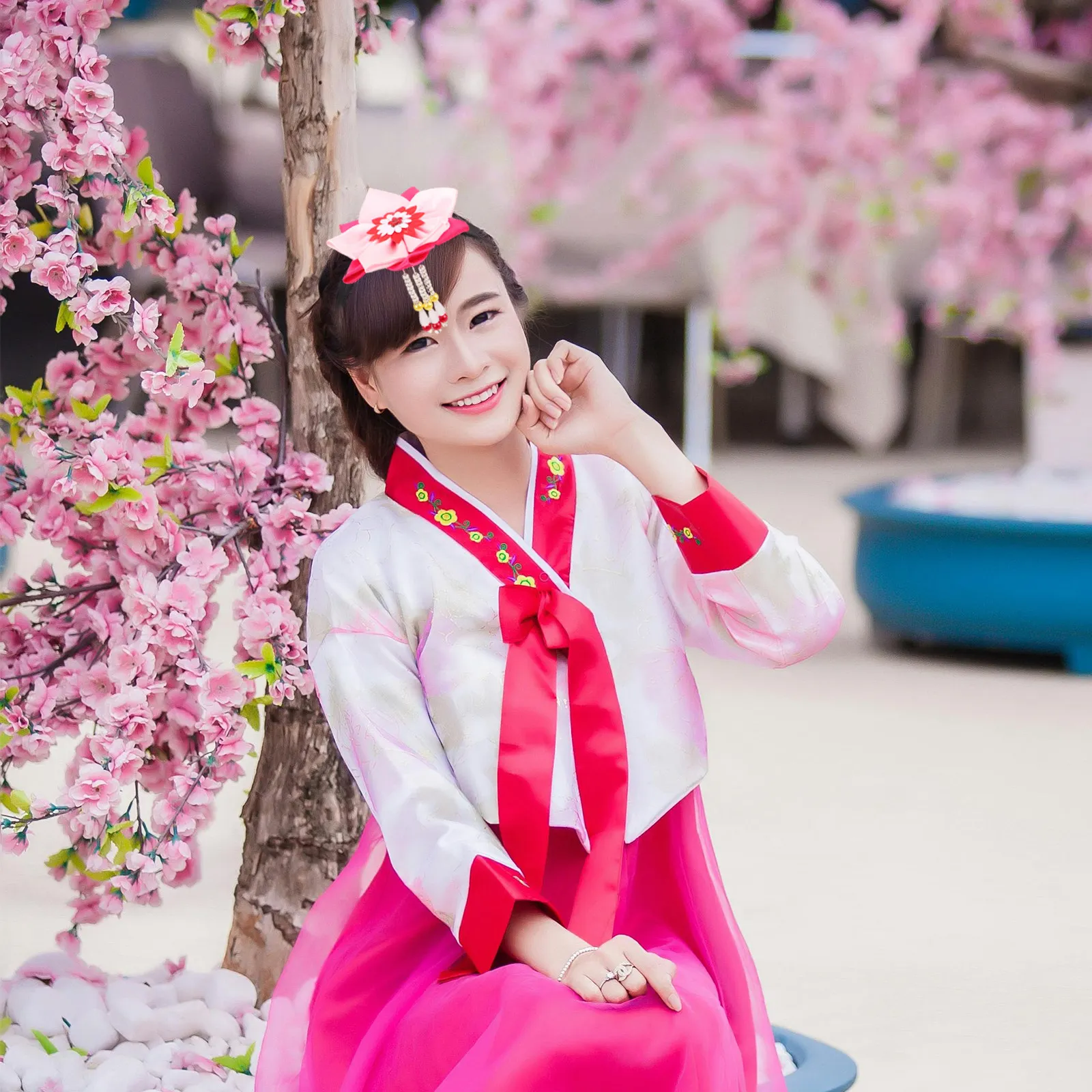 

Traditional Korean Hair Accessory Floral Tassel Pendant Forehead Band for Women Festival Performance Bridal