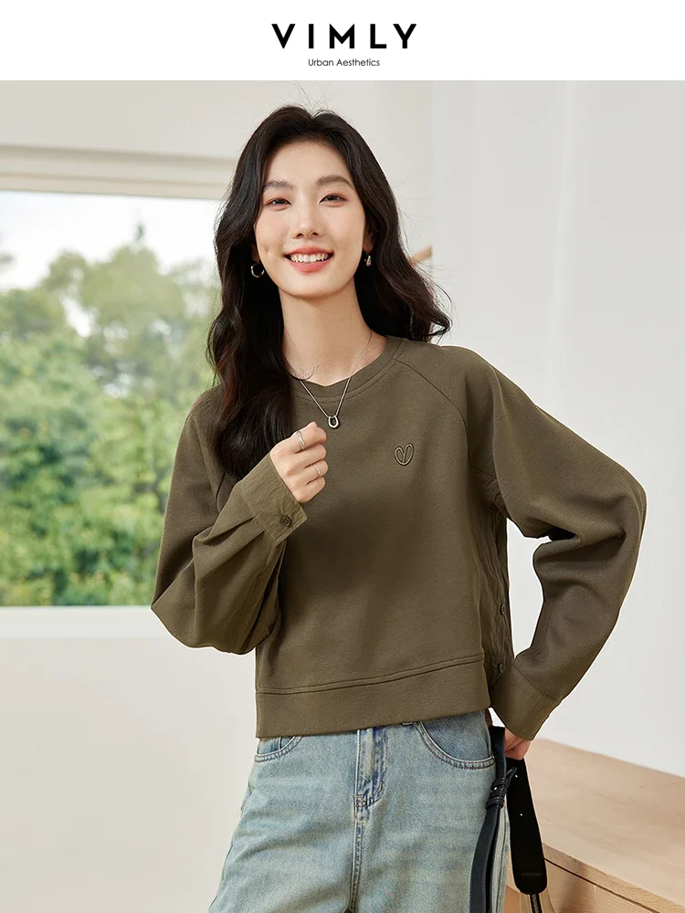 VIMLY Autumn Casual Women's Solid Simple Short Sweatshirts Loose Warm Clothes Fashion Street Female Office Lady Pullovers