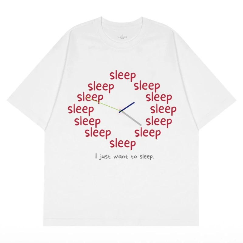 2026 Creative Fun Clock Design Relaxation Feeling Artistic Style Heavyweight Men's and Women's Short-Sleeved T-Shirts Summer