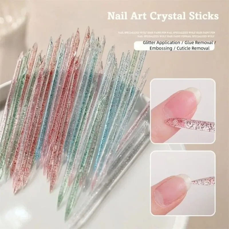 100 Pcs Glitter Acrylic Double Sided Nail Sticks Multi-Purpose Cuticle Pusher Manicure Pedicure Tool, Mixed Color