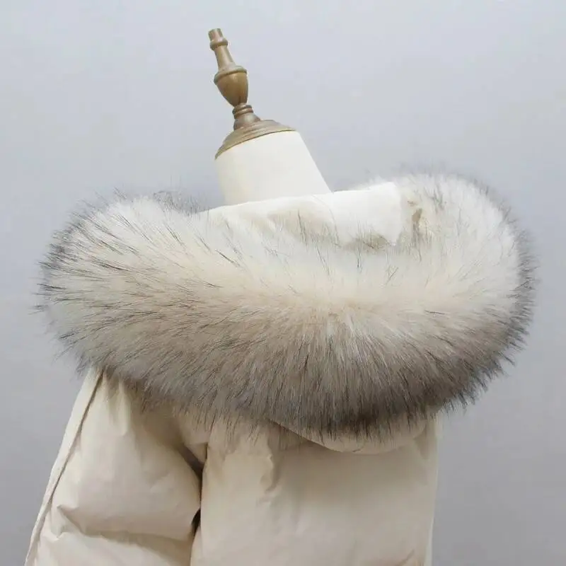 Cappotto invernale da donna con cappuccio in pelliccia grande, colletto, sciarpa in pelliccia finta, giacca da donna, collo in pelliccia di procione