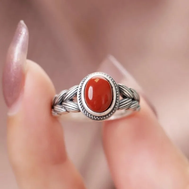 

Fashion Simple Southern Red Stone Rings For Women Retro Ethnic Style Open Index Finger Ring Mom Jewelry Accessories Holiday Gift