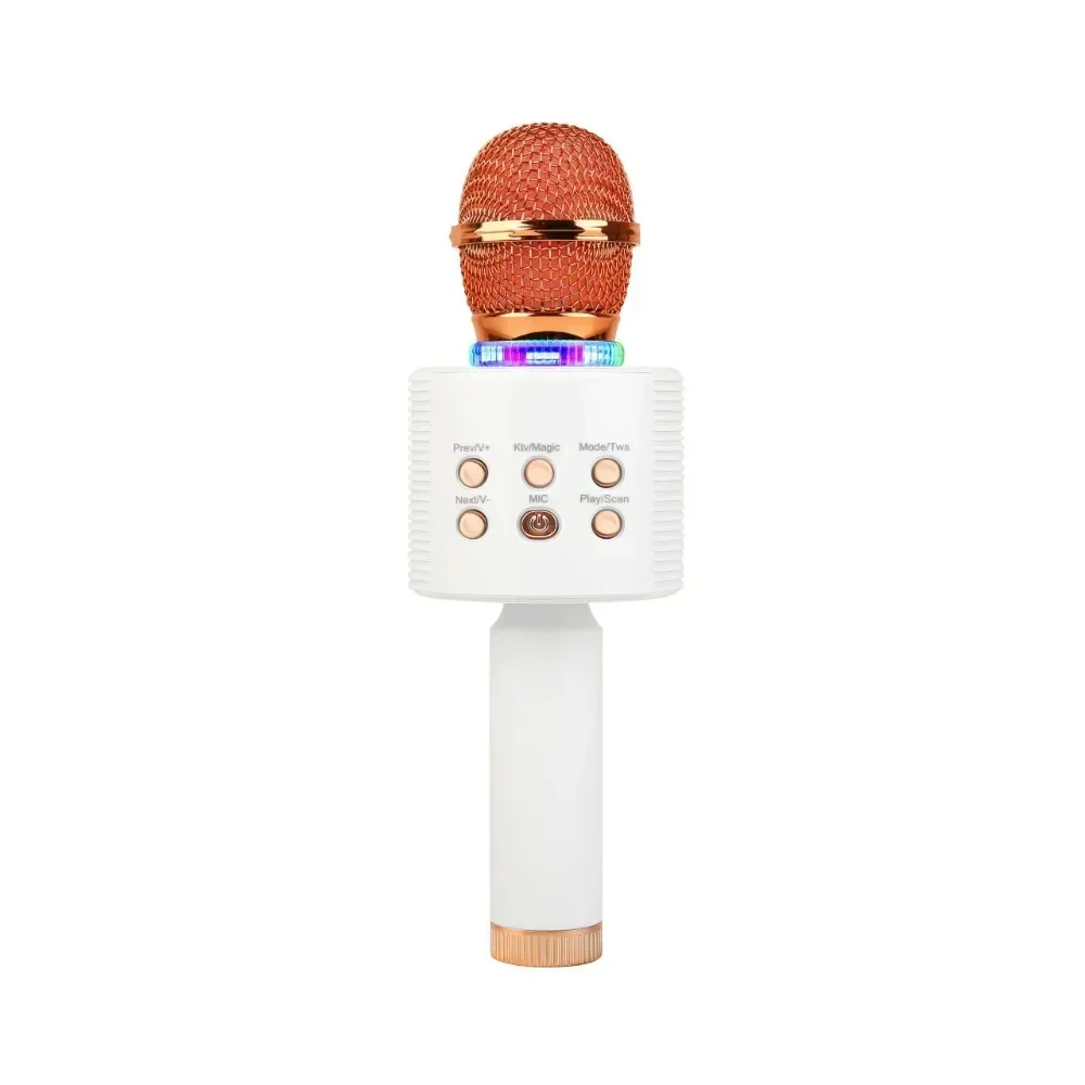 Micrófono de karaoke inalámbrico Bluetooth con luz LED, micrófono de mano portátil integrado, (oro rosa)