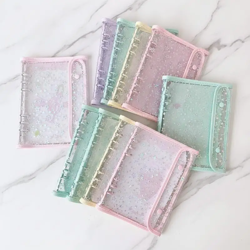Clear Cover Holographic Star 6 Ring PVC Binder Notebook Portable for School Office Photocard Scrapbooking Daily Planner