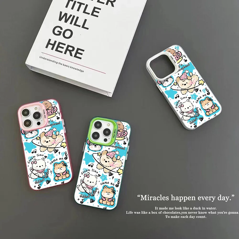 Cute Cartoon Animals Phone Case IMD Color Silver Shell For IPhone 16 15 14 13 12 Pro Max Plus