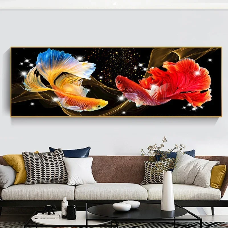 DIY full Diamond Embroidery,Round Diamond Goldfish Double Koi  Living room decoration rhinestone beads Diamond painting