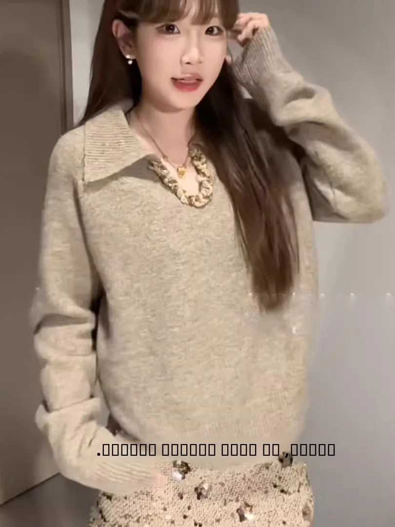 เสื้อไหมพรมคอวีสไตล์เกาหลี สำหรับฤดูใบไม้ร่วงและฤดูหนาว ทรงหลวม นุ่ม สบาย แฟชั่นสำหรับผู้หญิง