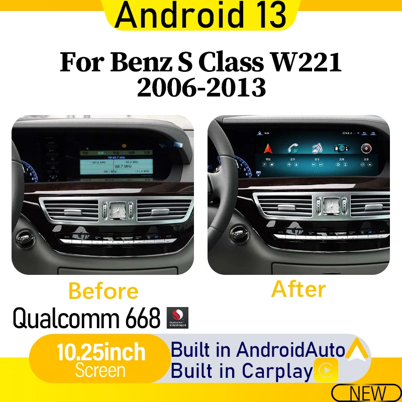 

Video Android 13 Snapdragon 668 Wireless Carplay Auto Car Multimedia Radio For Mercedes Benz S Class W221 W216 06-13 DVD Player