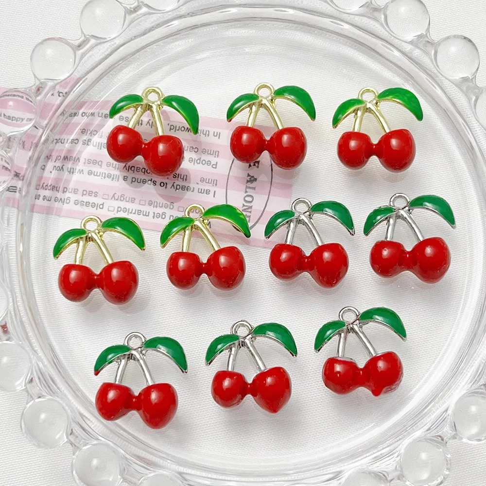 

Fresh and Sweet Three-dimensional Red Cherry Oil Drip Fruit Alloy Pendant Diy Elegant Earrings, Necklace Accessory