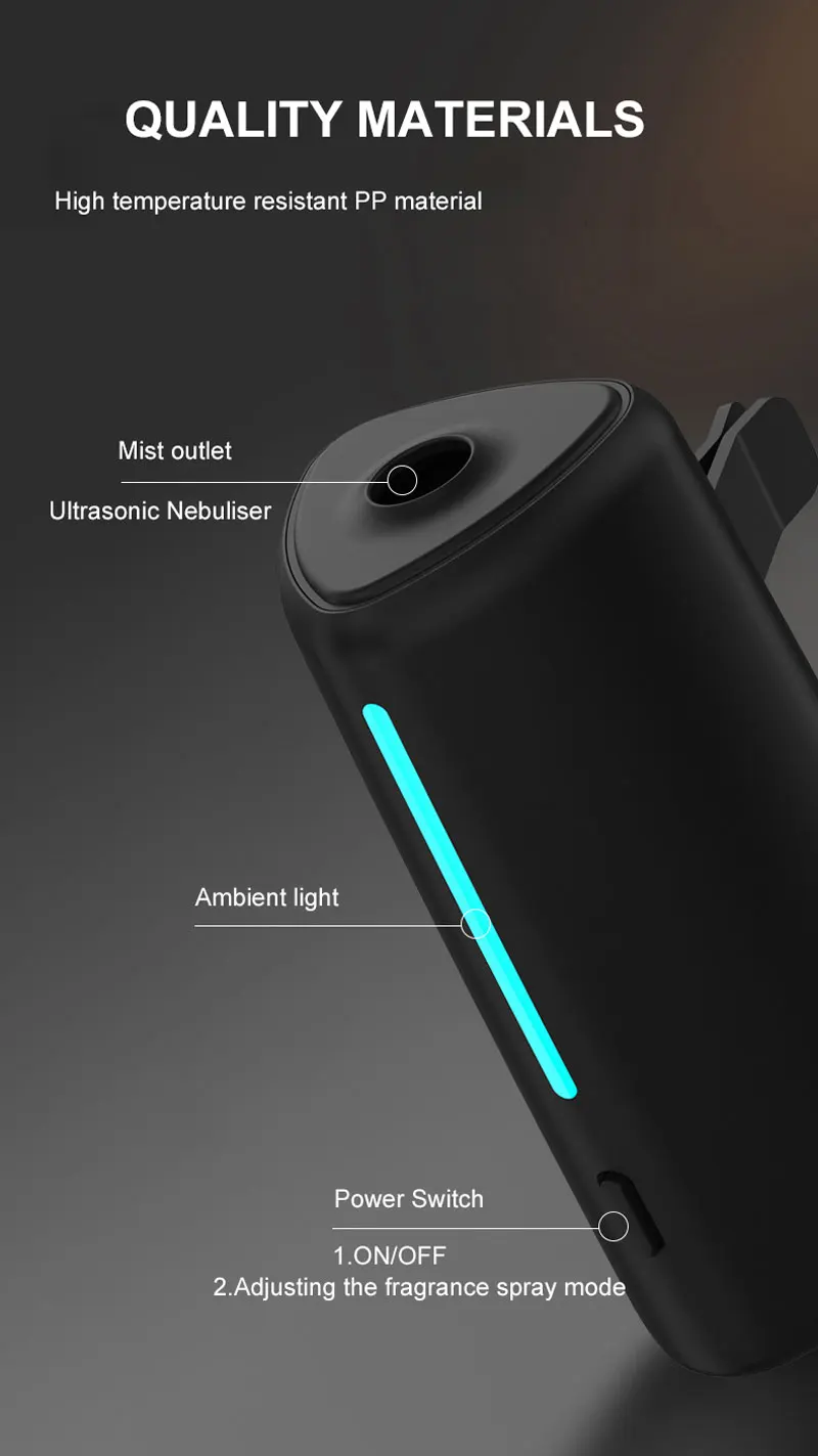 Car Oil Diffuser Ultrasonic Spray Vent Clip Air Outlet Car Perfume Fragrance Auto Flavoring Interior Woman Man Air Freshener