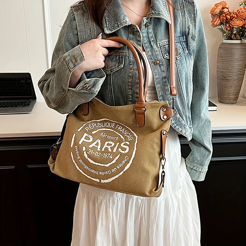 Vintage-Inspired Canvas Letter-Themed Crossbody Tote Bag - Durable, Spacious, - Perfect for Work, Travel, School, or Vacation