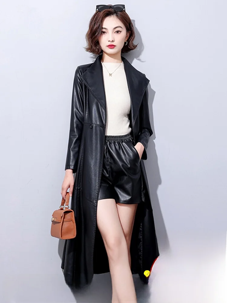 

Spring Autumn New Sle 2025 Long Length Genuine Leather Coat Women Slim Fit eepskin Fur Jaet Commute Sle Faionable