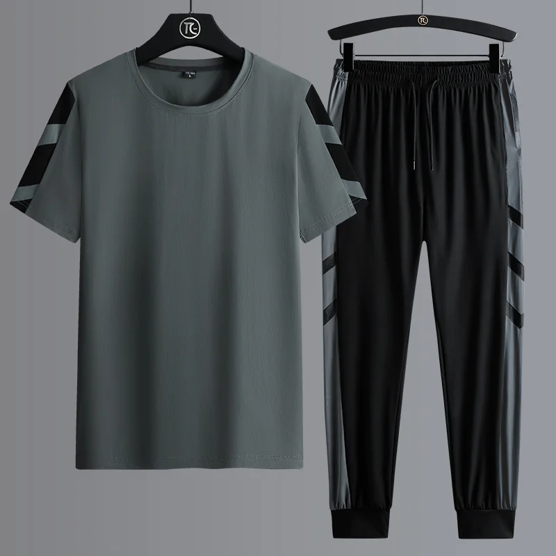 

Oversize Men T-shirt Suit 2pcs Summer Sportswear Male Casual O-neck Tshirt + Pants Tracksuit Hip Hop Clothing Plus Size 5XL