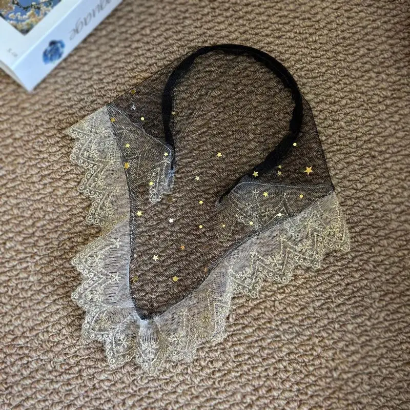 Französischer Spitzen-Dreieckstüll-Kopfschutz im ländlichen Stil, weiches Haarband, Haaraccessoire für Frauen – Detail 5