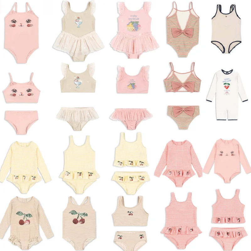 

Girls' Swimwear 2026 Summer Fashion Pink Cherry Series Long-Sleeve Sun Protection Children's Beachwear Cotton Quick-Dry Swimsuit