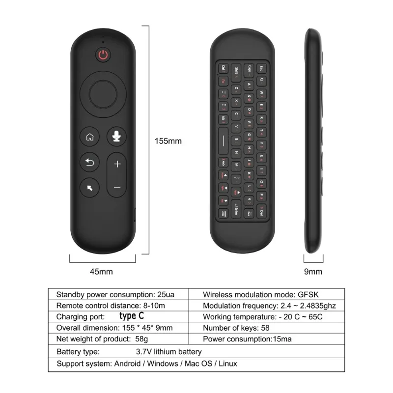 Remote control air mouse voice gyroscope 7 color backlit mini keyboard dual mode 2.4G BT5.2 wireless for android smart tv box pc gallery 4