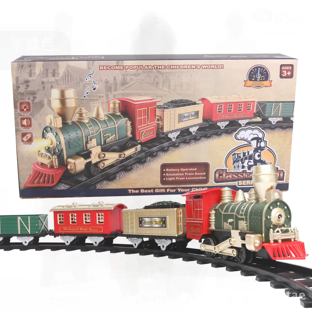 Retro Mini Electric Train Toy for Kids - Christmas Gift Boy Car Remote Control Railway Track Set for Children 4-6 Years Old