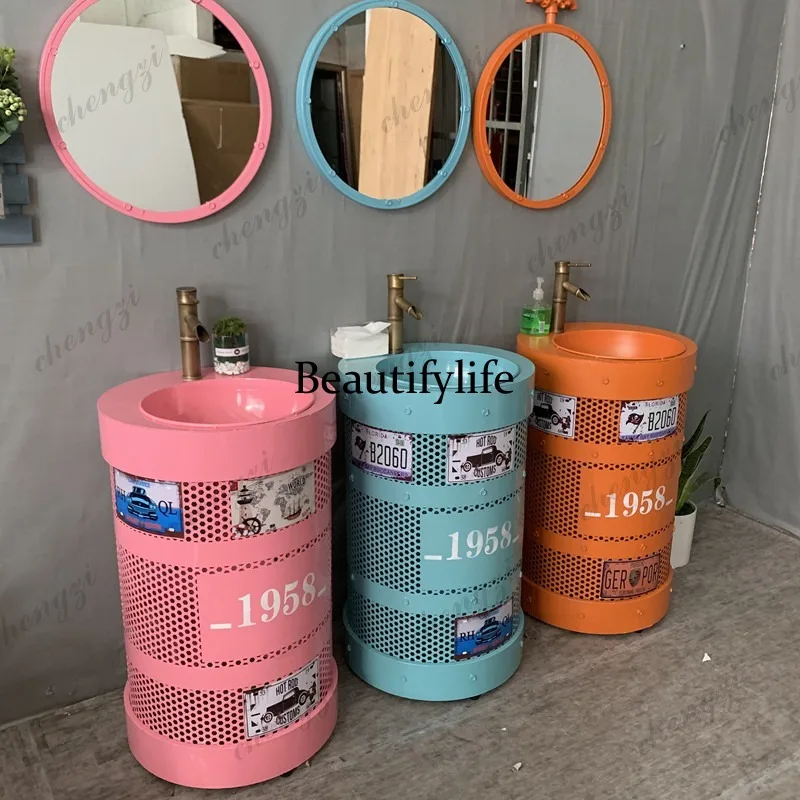 A114 retro industrial wind wash basin bar creative wash table B & B store art column basin personalized wash basin