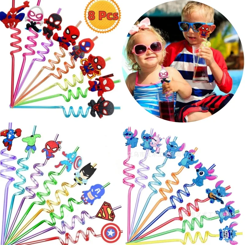 

Disney Marvel Spiderman Stitch Theme Drinking Straws Kid Birthday Party Decorations for Baby Shower Party Supplies Gifts