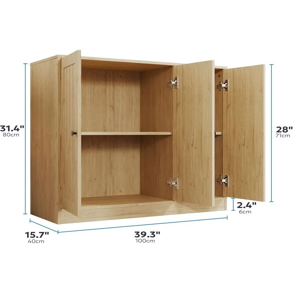Buet Cabinet with 3 Door, Kitchen Storage Cabinet with Adjustable Shel, Coee Bar Accent Cabior Living Room, Entryway, Natural Oa view 2