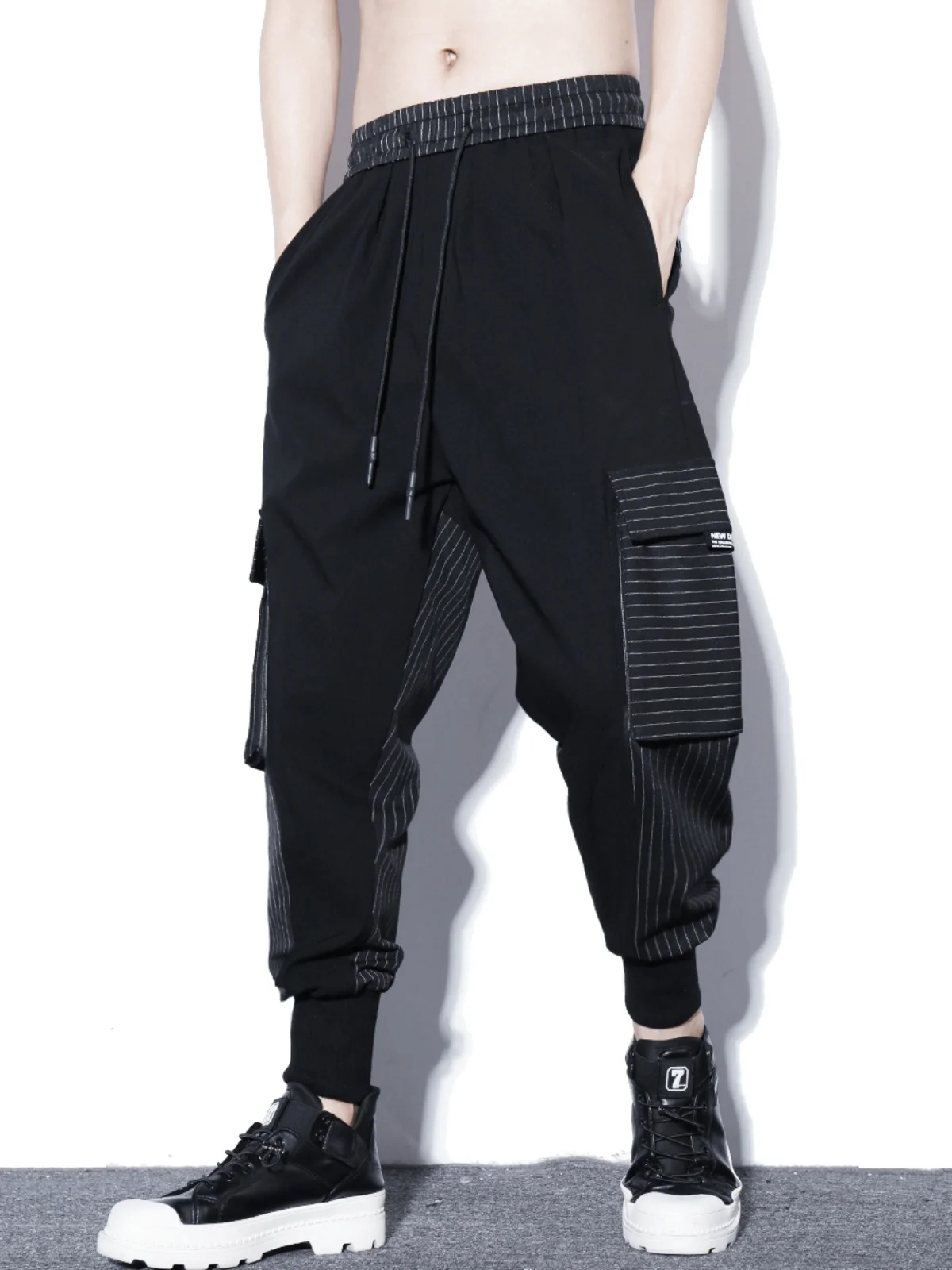 

Весенне-осенние мужские рабочие брюки Haome: свободные, в полоску, с контрастными вставками, мешковатые, в стиле хип-хоп, из римской ткани