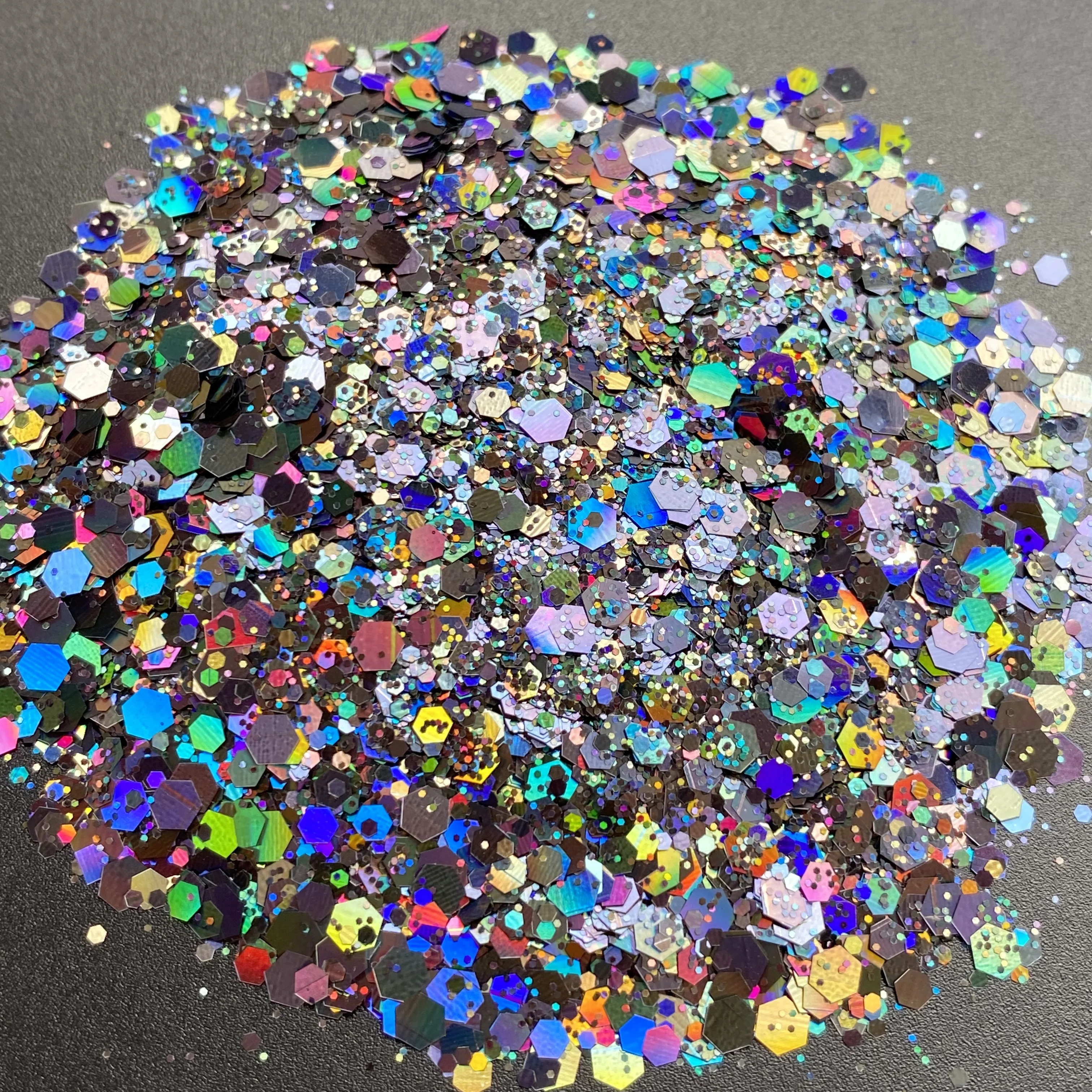 24 Zakken Holografische Gemengde Zeshoek Dikke Nagel Glitter Pailletten Zilveren Laser Sparkly Vlokken Plakjes 240G