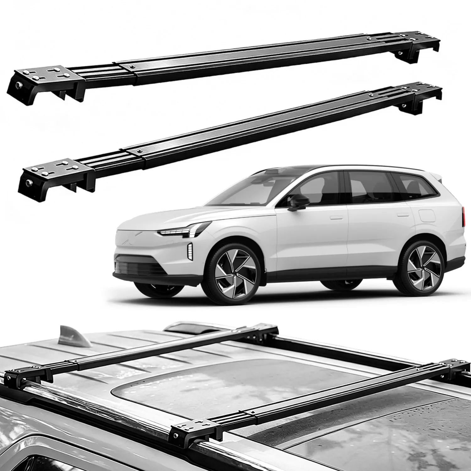 Fits Volvo EX90 2024-2026 Roof Rack Cross Bars, Silent Telescopic, Heavy Duty Carrier, Anti-Theft Lock, Easy Install