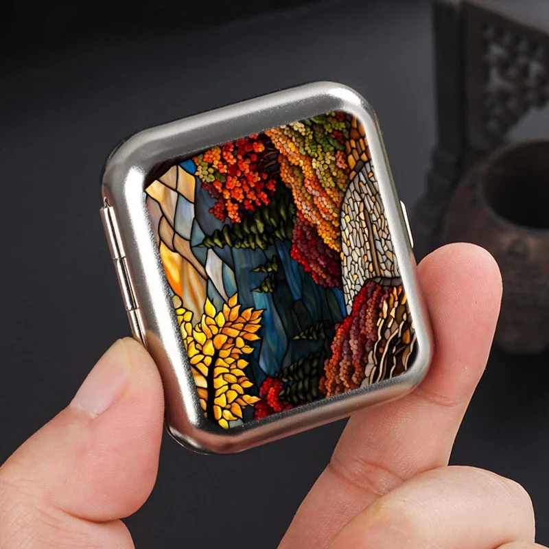 Forest Color Picture Mini Metal Ashtray, Portable Small, Outdoor Portable Pocket, Car Ashtray Creative Car Accessories, Durable