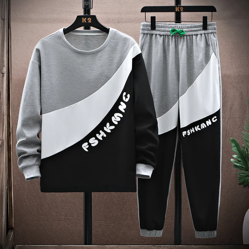 

Men's Casual Long Sve round Ne Thin Set Autumn Spring Seasonal Sportswear Polyester Fiber T-irt Long Pants Ensemble