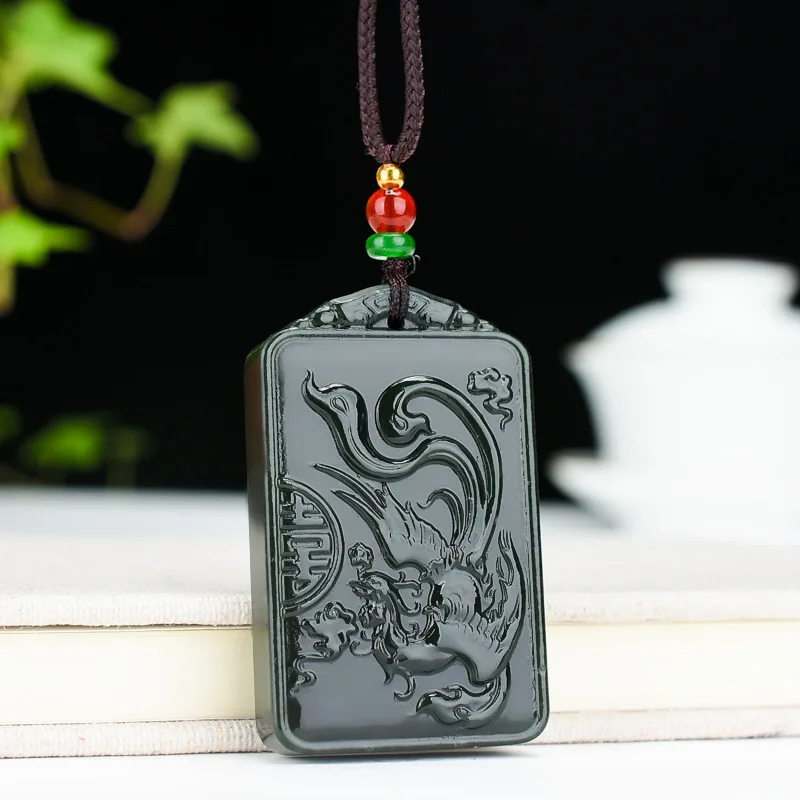 Xinjiang Hetian Jade Jade Dragon and Phoenix Pendant Joker Simple Pendant Jewelry for Men and Women