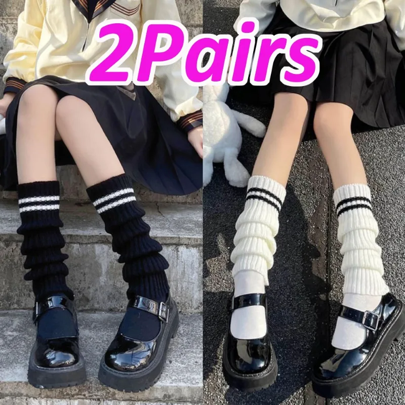 

Japanese Sweet Girl Striped Leg Warmers Y2k Knitted Foot Cover Women Autumn Winter Leg Warmer Lolita Long Socks Heap Heap Socks