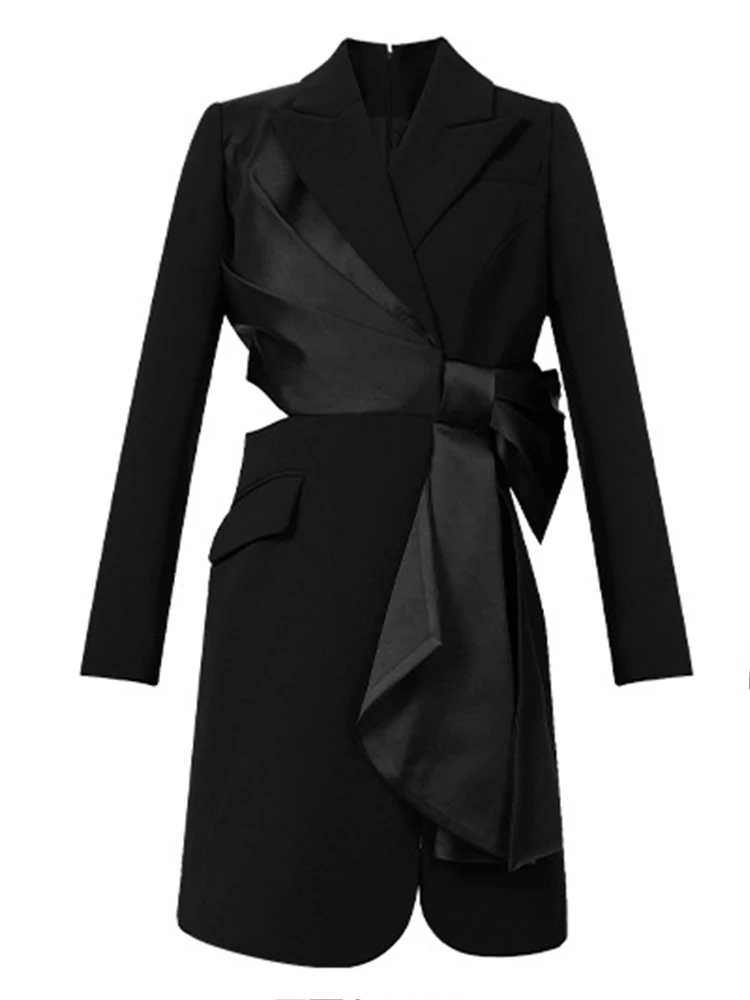 Women's Elegant Professional Formal Dress Celebrity Black Big Bow Hollow Cut Out Slit Short Gown Party Business Vestidos Mujer