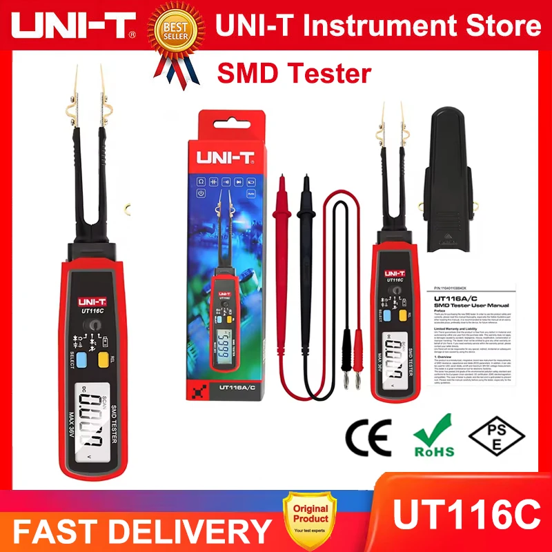 Probador Digital SMD UNI-T UT116A UT116C, 36V, 6000 recuentos, medición de batería, pinzas giratorias, resistencia de diodo, condensador, multímetro