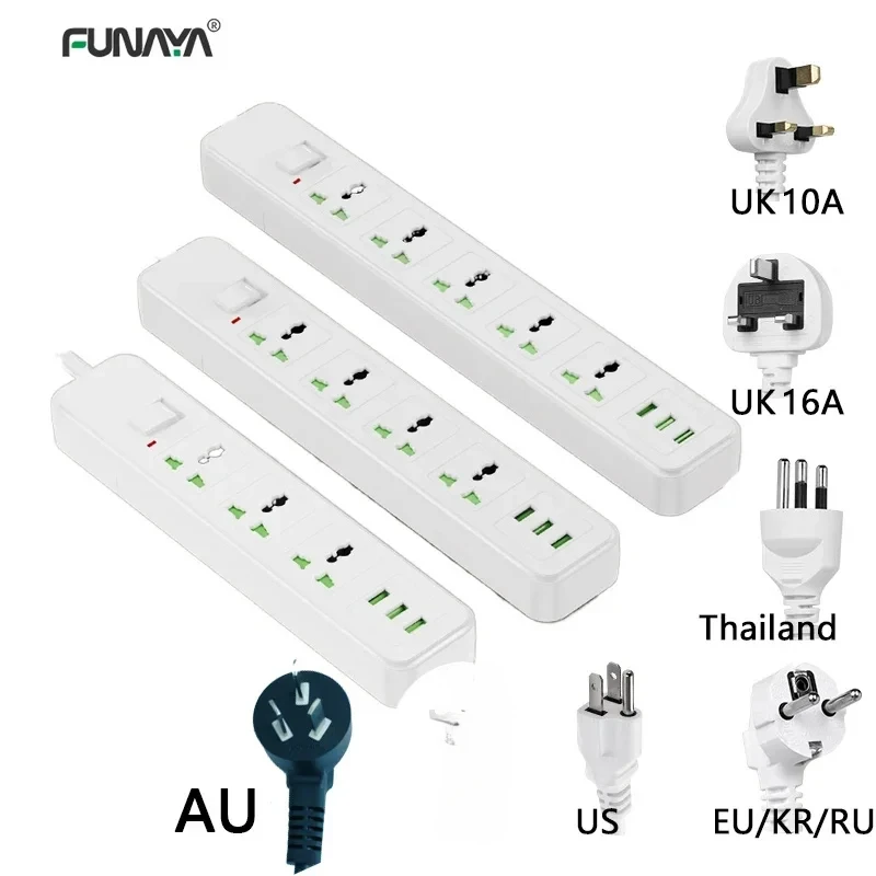 

Power Strip Sockets with 3 USB Universal 10A US EU UK AU Office Multi-function Overload Protection Wiring Board Electric Socket