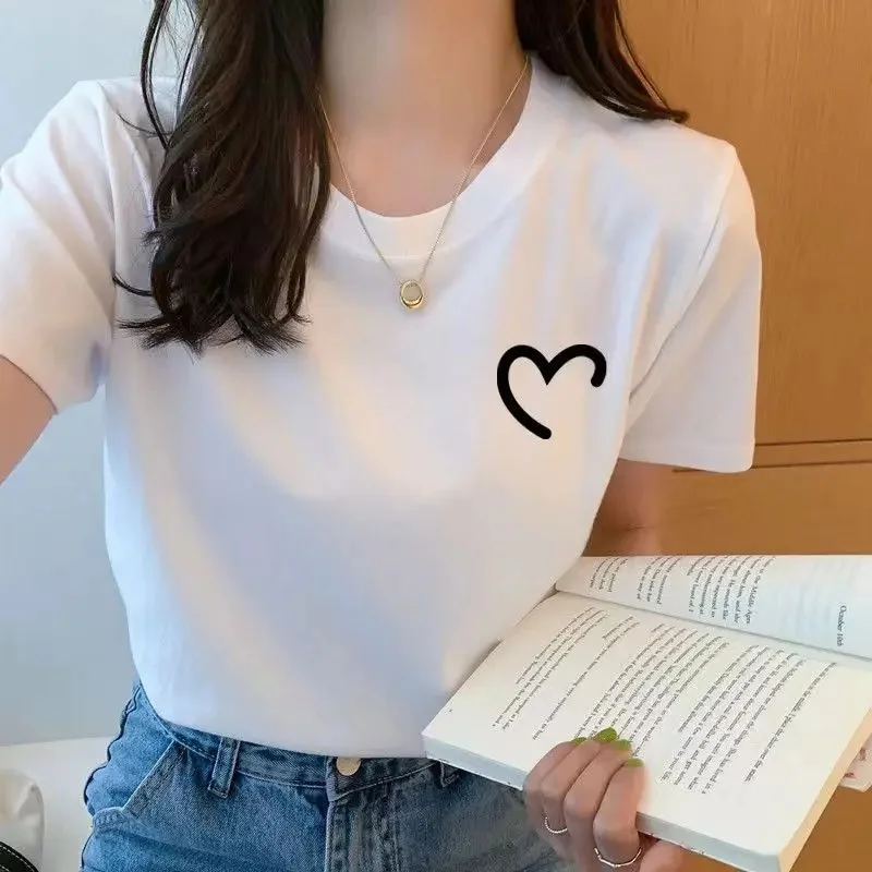 2024 Summer New Style White T-Shirt Women's Short Sleeves Loose Fit Slimming Korean Version Body T-Shirt Student Pure Cotton Top
