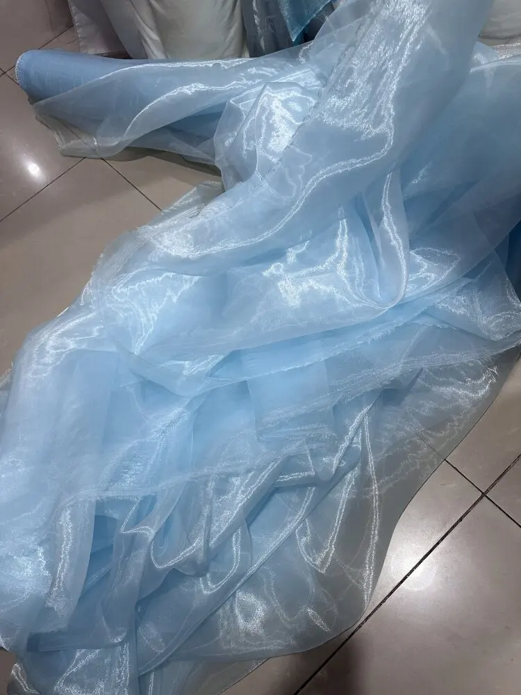 Klein Blue Sky Blue Organza Fabric Shiny Glossy Stiff Silk Organza  DIY Wedding Drape Decoration Clothing Sewing Design Material