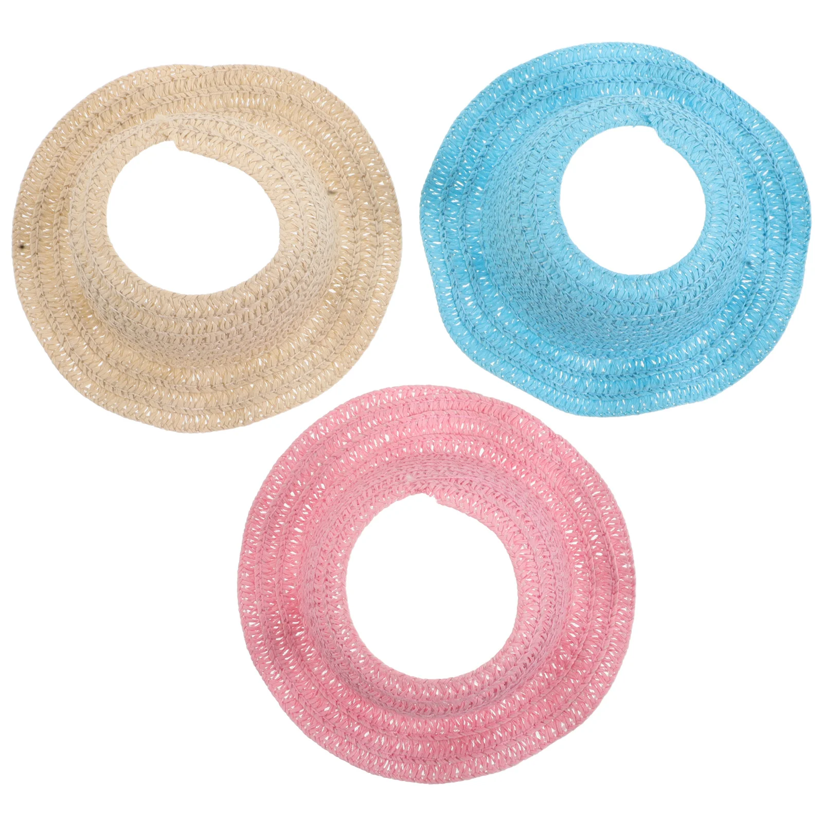 หมวกสานมินิ 3 ชิ้น ทำมือ สำหรับงาน DIY น้ำหนักเบา หมวกบักเก็ตชายหาดขนาดเล็ก ระบายอากาศได้ดี เหมาะสำหรับแต่งกาย