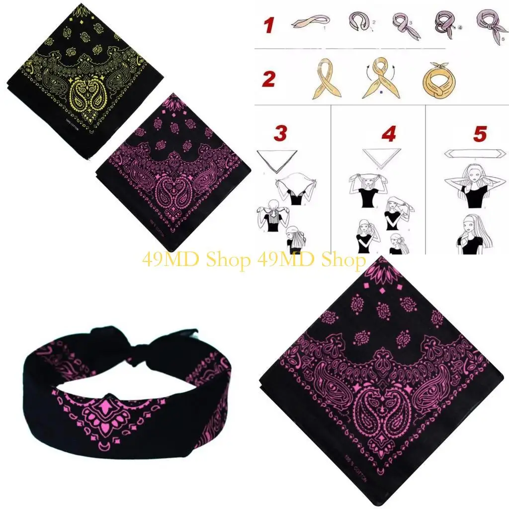 49MD Double Paisley Bandanas Novelty Motorcycle Face Mask Square Scarf Headwear Handkerchief Cowboy Wraps for Men Women
