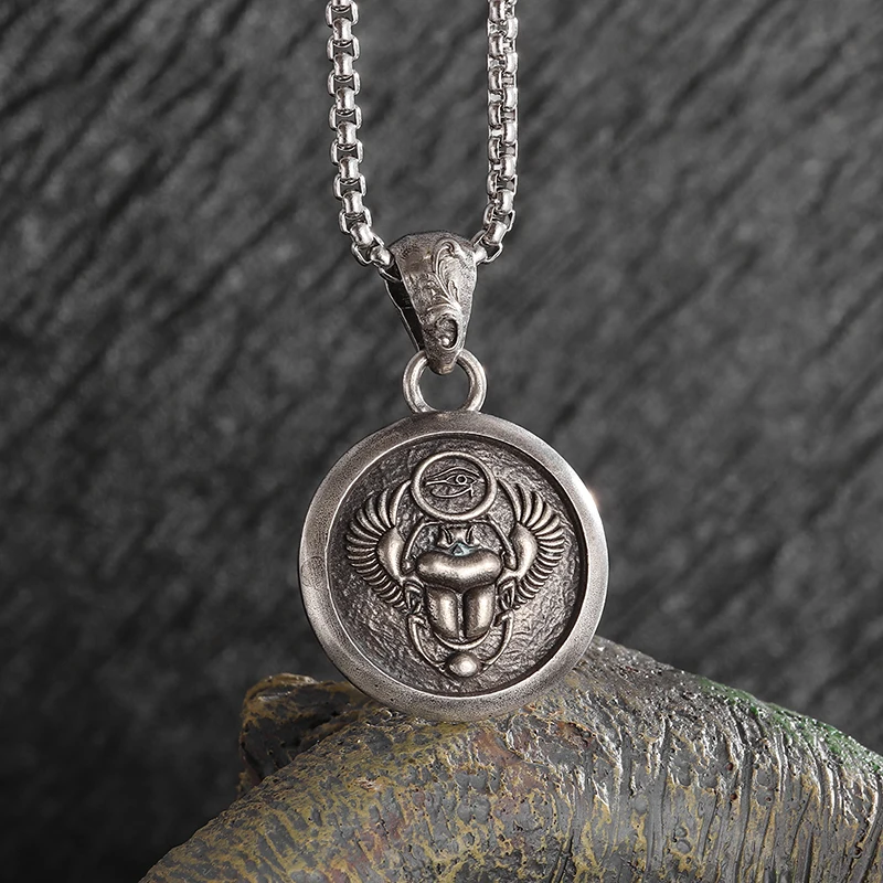 Men's Egyptian Scarab Eye of Horus Patronus Medal Pendant Necklace Retro Punk Lucky Amulet Birthday Gift Jewelry