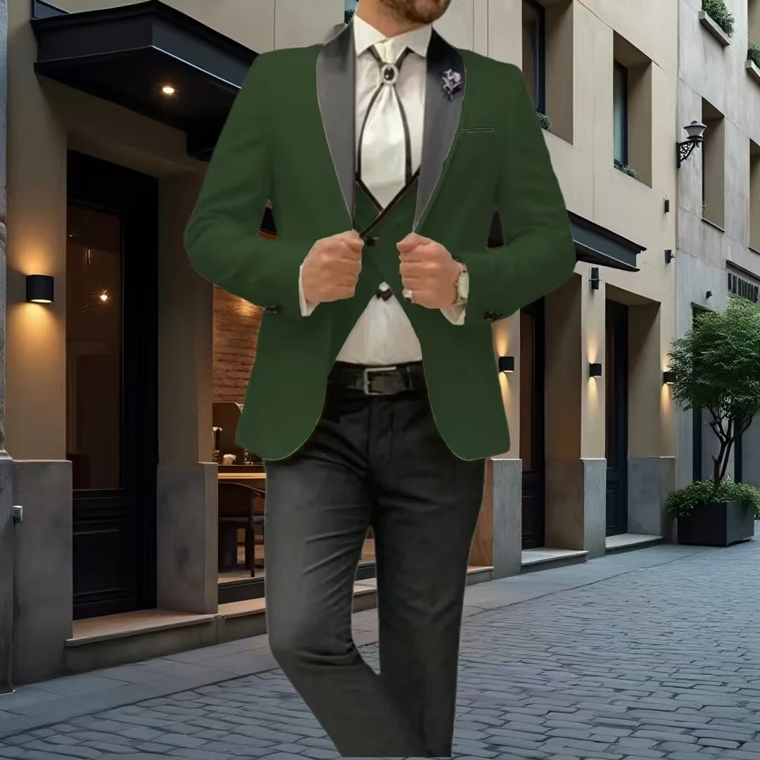 

Полный мужской приталенный смокинг для жениха, костюм жениха-тройка, костюм жениха, жилет с V-образным вырезом, выпускной вечер