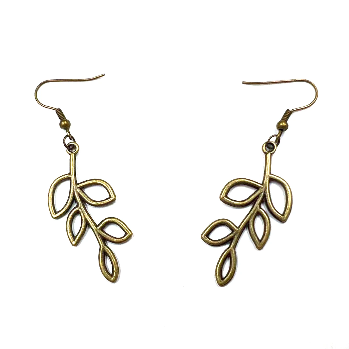 Earrings Ears Hook Olive Leaves Plant Pendants Metal Bronze Tone Fashion Jewelry 60mm