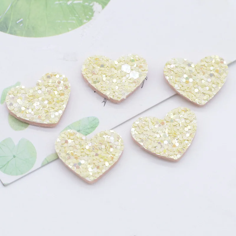 50Pcs 20*15mm Glitter Heart Applique for Clothes Hat Crafts Decor DIY Baby Headwear BB Clip Bow Ornament Accessories Patches