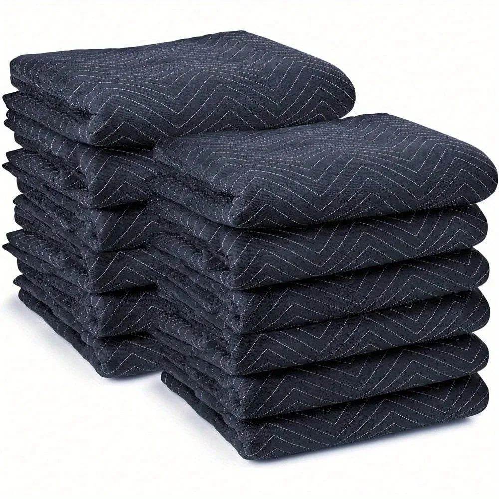 

12 Moving & Packing Blankets - Pro Economy - 80" x 72" (35 lb/dz weight) - Quilted Shipping Furniture Pads Navy Blue and Black