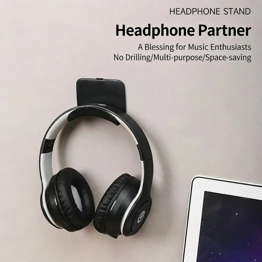 

No-Drill Sticky Headphone Holder, Universal Wall & Desk Mount Hook for Gaming Headsets & Controllers (Black)